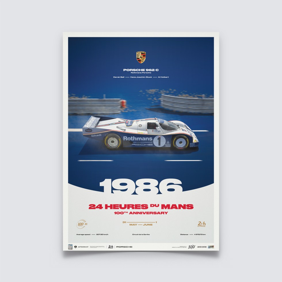 Automobilist Posters | Porsche 962 C - 24h Le Mans - 100th Anniversary - 1986, Limited Edition of 200, 50 x 70 cm