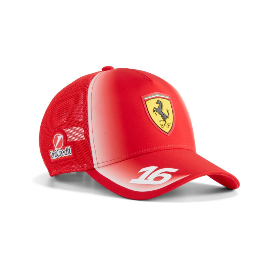 Ferrari čepice baseballová kšiltovka Charles Leclerc #16 Trucker red F1Team 2026 - Doplňky