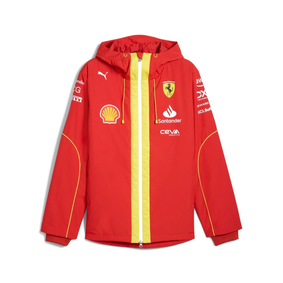Ferrari pánská bunda s&nbsp;kapucí Pro Rain red F1 team 2024 - Pánské mikiny, bundy