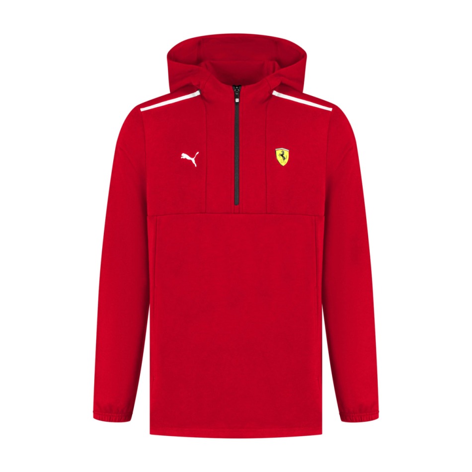 Ferrari pánská mikina s&nbsp;kapucí 1/4 Zip red F1 Team 2025 - Pánské mikiny, bundy