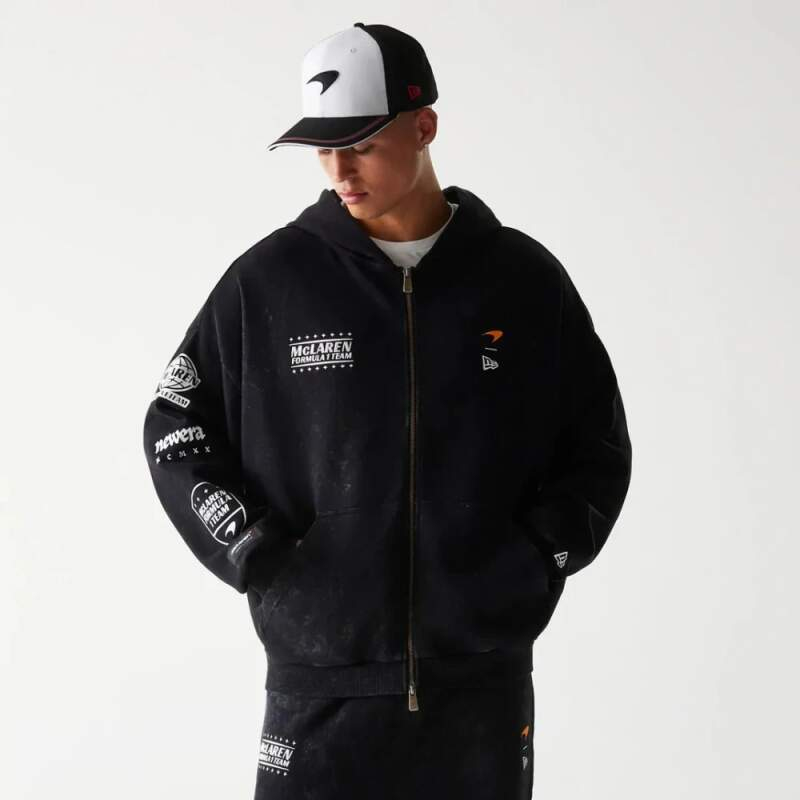 Mclaren Honda pánská mikina s&nbsp;kapucí zip GRPHC washed black F1 Team 2026 - McLaren mikiny, bundy