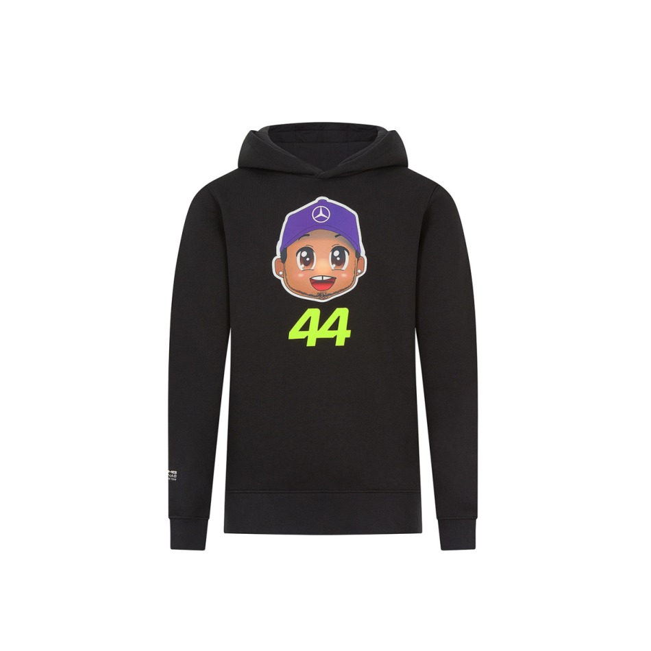 Mercedes AMG Petronas dětská mikina s&nbsp;kapucí Caricature Graphic black Lewis Hamilton F1 Team 2024 - Mercedes AMG dětské oblečení