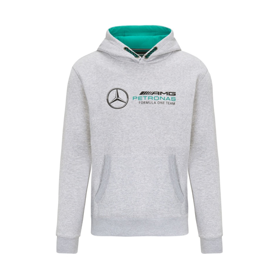Mercedes AMG Petronas pánská mikina s&nbsp;kapucí logo sweatshirt grey F1 Team 2022 - Mercedes AMG mikiny, bundy