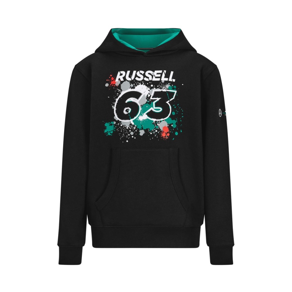Mercedes AMG Petronas pánská mikina s&nbsp;kapucí George 63 sweatshirt black F1 Team 2022 - Mercedes AMG mikiny, bundy