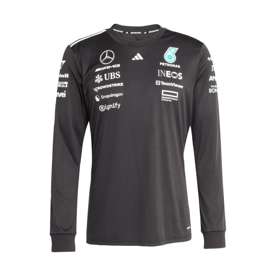 Mercedes AMG Petronas pánské tričko s&nbsp;dlouhým rukávem black official Teamline Replica F1 Team 2025 - Mercedes AMG trička, polo trička, košile
