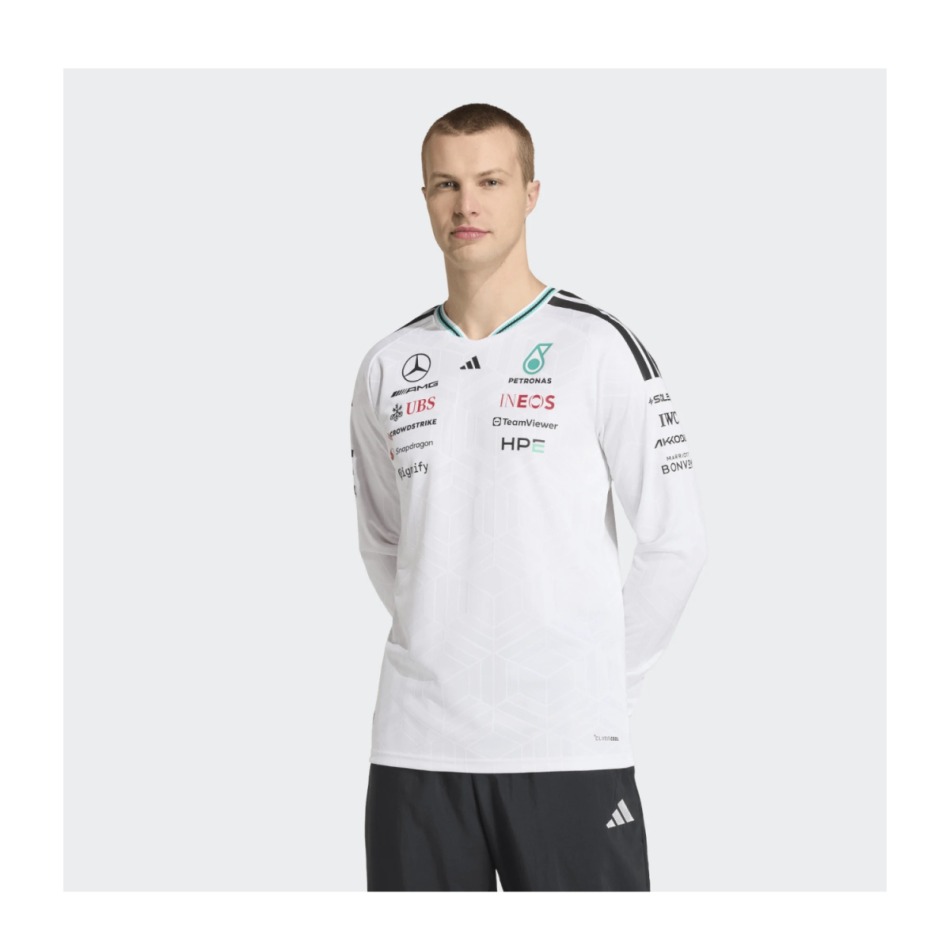 Mercedes AMG Petronas pánské tričko s&nbsp;dlouhým rukávem white official Teamline Replica F1 Team 2026
