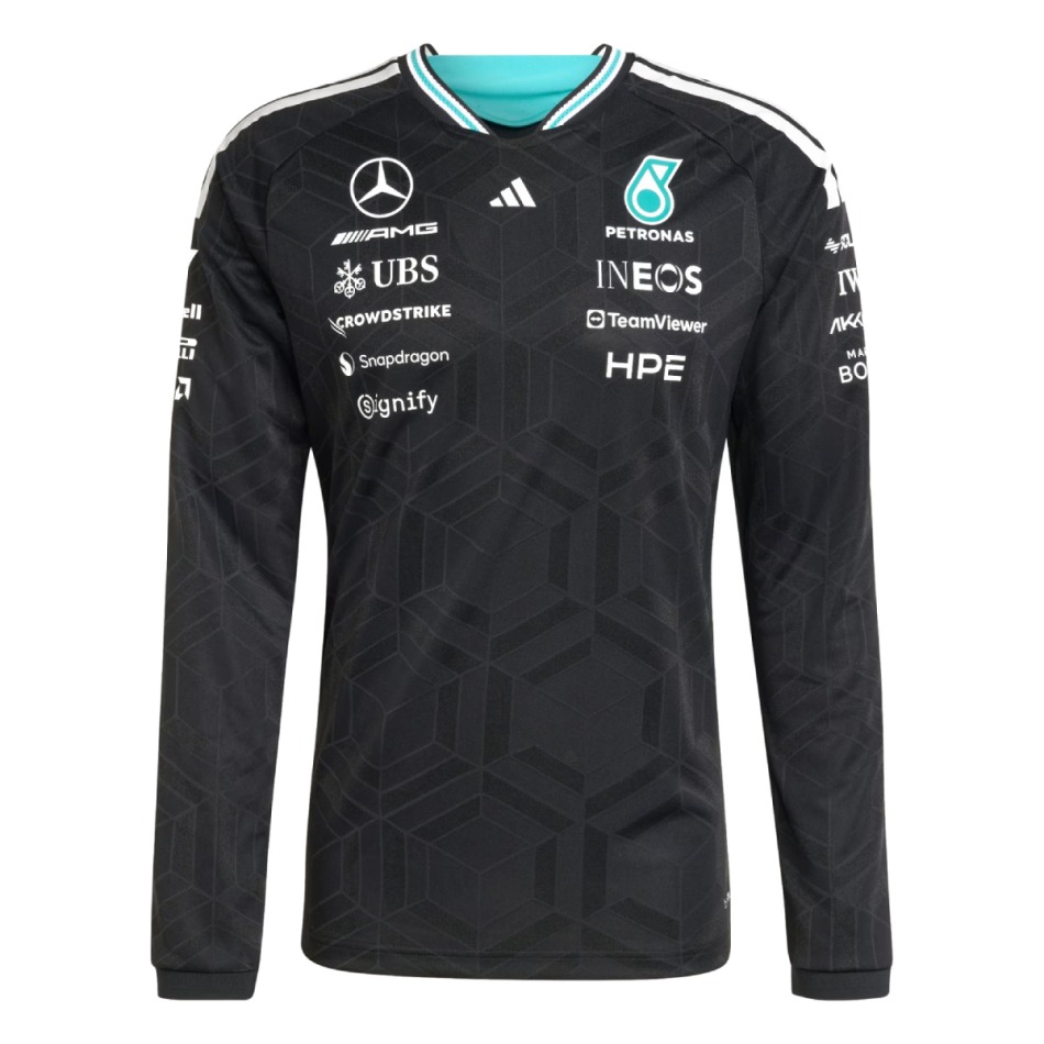 Mercedes AMG Petronas pánské tričko s&nbsp;dlouhým rukávem black official Teamline Replica F1 Team 2026 - Mercedes AMG trička, polo trička, košile