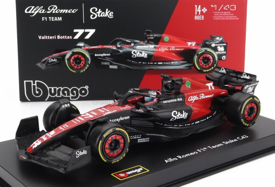 Modely aut a motorek model 1/43 Alfa Romeo F1 C43 BBurago Valtteri Bottas #77 2023 Signature