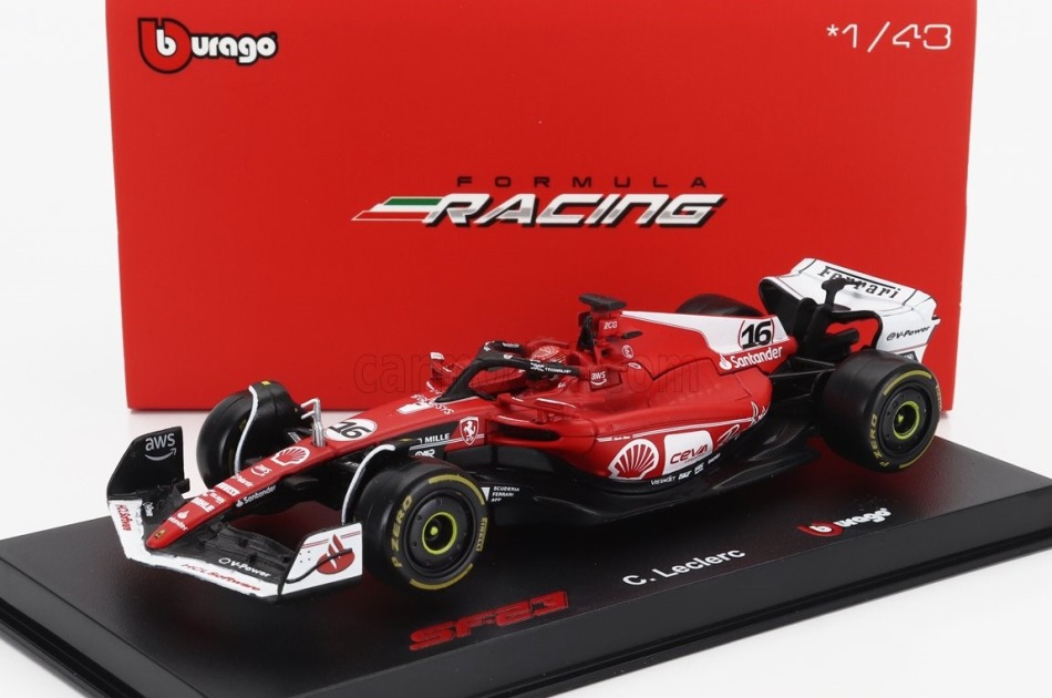 Modely aut a motorek model 1/43 Scuderia Ferrari SF-23 BBurago Leclerc #16 Las Vegas 2023 Signature