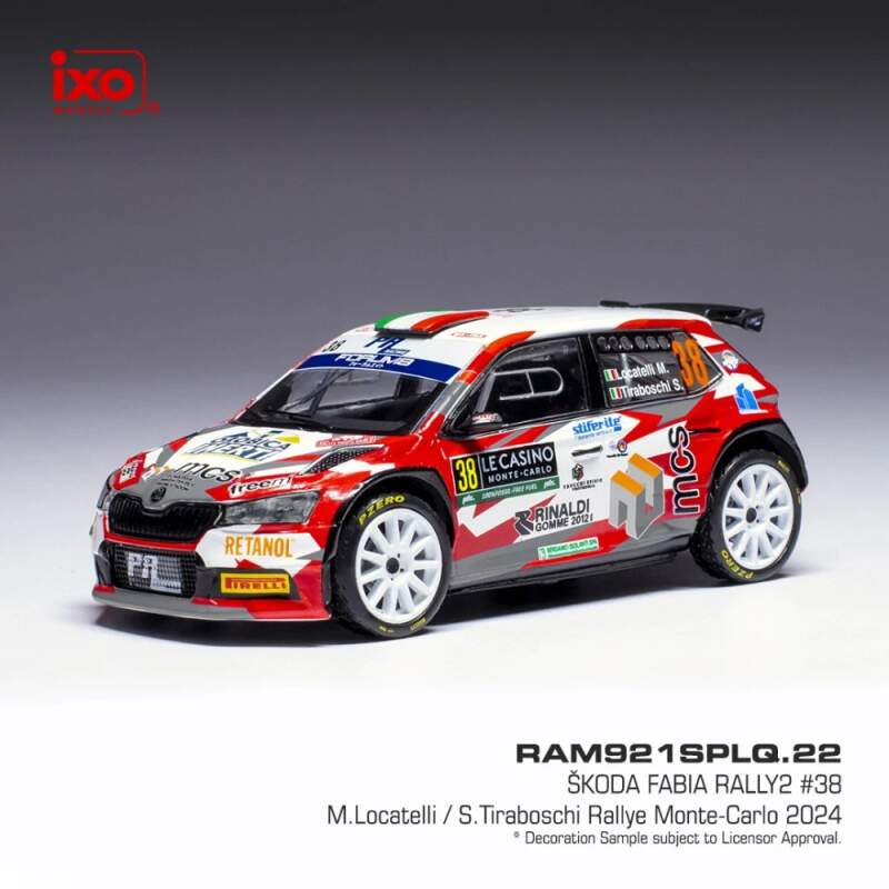 Model IXO Škoda Fabia Rally2 2024 N.38 M. Locatelli - Rally Monte Carlo 1:43 - Modely aut a&nbsp;motorek