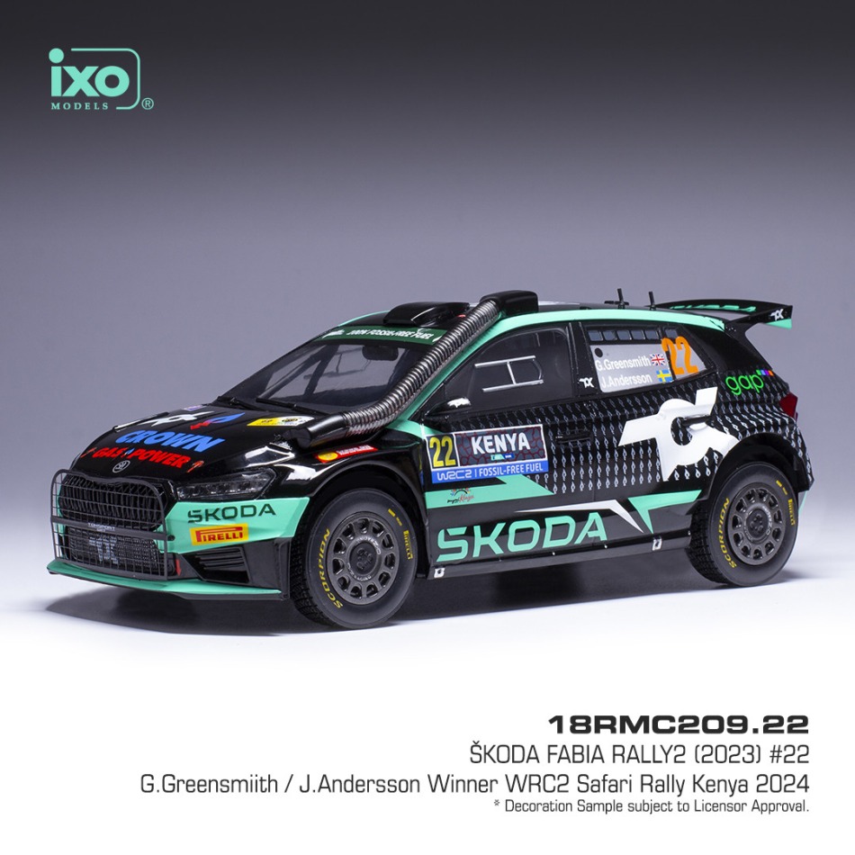 Model IXO Škoda Fabia Rally2, WRC, Safari Rallye Kenia, 2024, #22, 1:18 - Modely aut a&nbsp;motorek