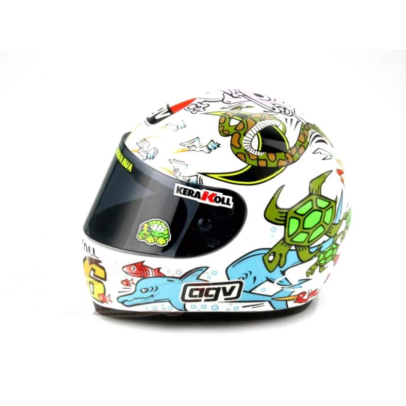 Modely aut a motorek model přilby 1:5 Moto GP Valentino Rossi Valencia 2005