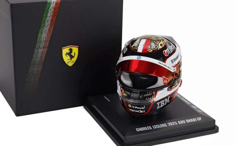 Modely aut a&nbsp;motorek model přilby 1:5 Charles Leclerc - SF Abu Dhabi 2025 - Modely aut a&nbsp;motorek