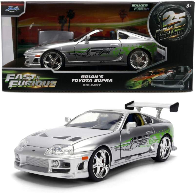 Model Rychle a&nbsp;zběsile Toyota Supra 1995 stříbrná 25 anniversary edition1:24 - Modely aut a&nbsp;motorek