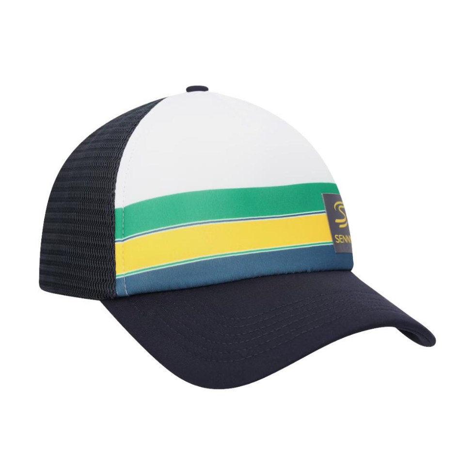 Ayrton Senna Helmet Badge Trucker kšiltovka bílá - Ayrton Senna kšiltovky a&nbsp;čepice