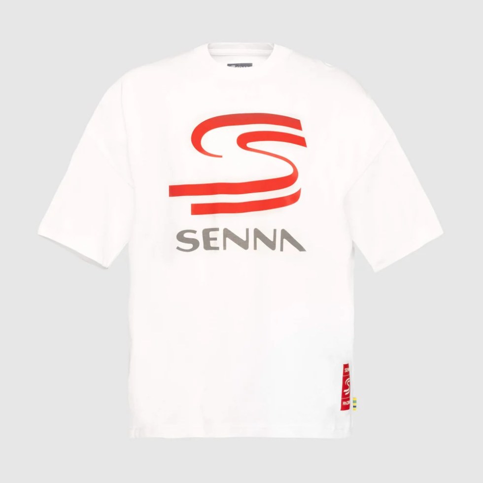 Ayrton Senna pánské tričko Oversize Graphic bílé - Ayrton Senna pánská trička